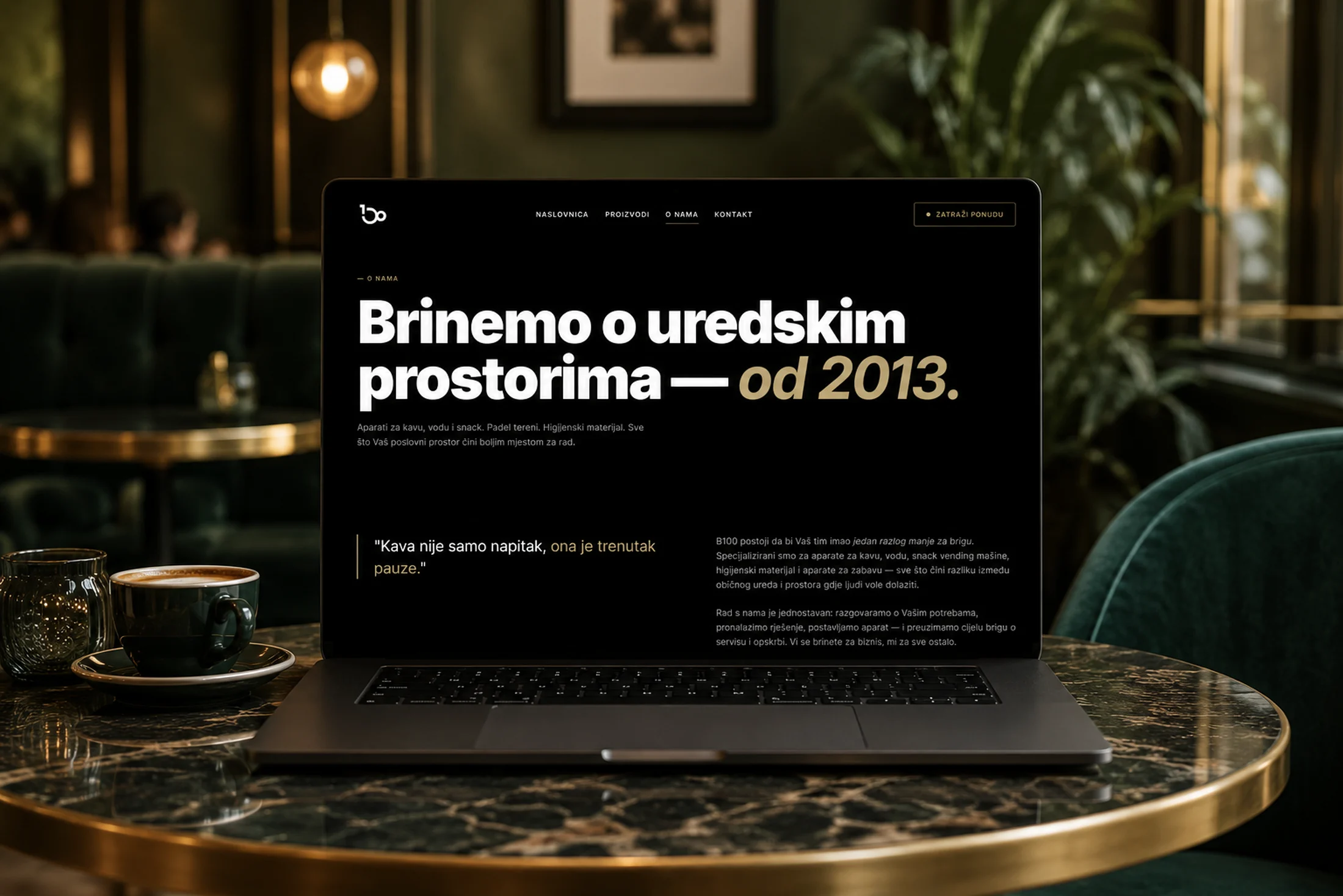 B100.hr — sekcija o tvrtki „Brinemo o uredskim prostorima od 2013.” s izjavom zadovoljnog klijenta