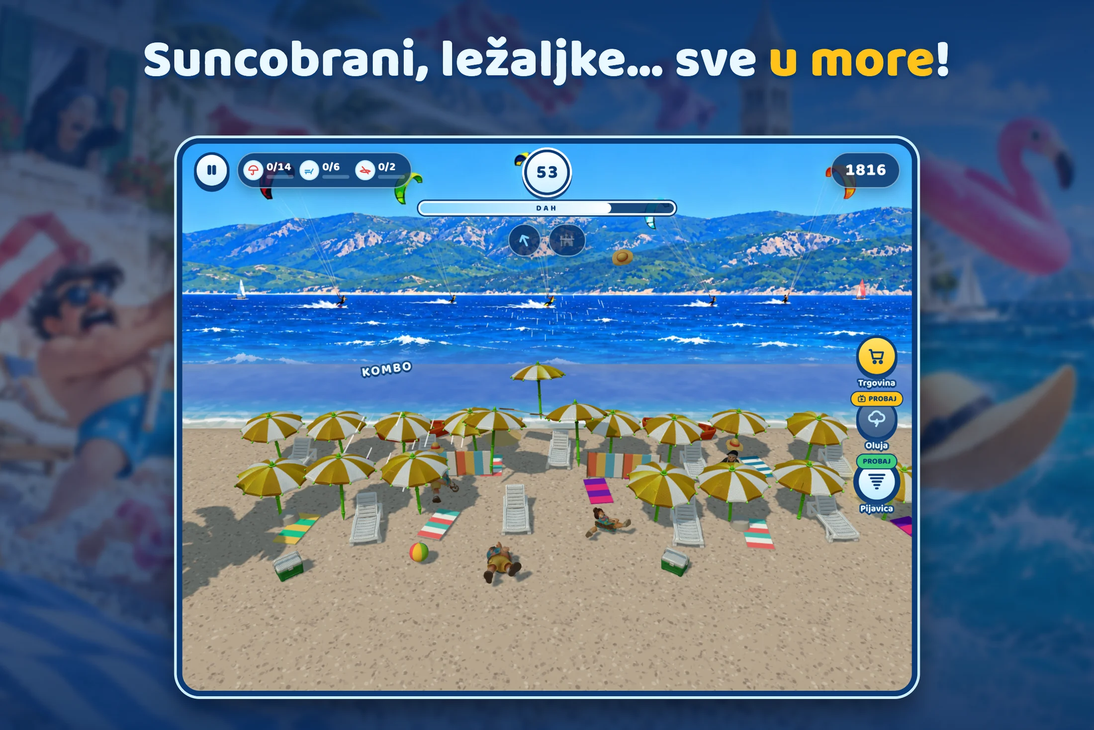 Bura — suncobrani i ležaljke lete u more na Zlatnom ratu u Bolu