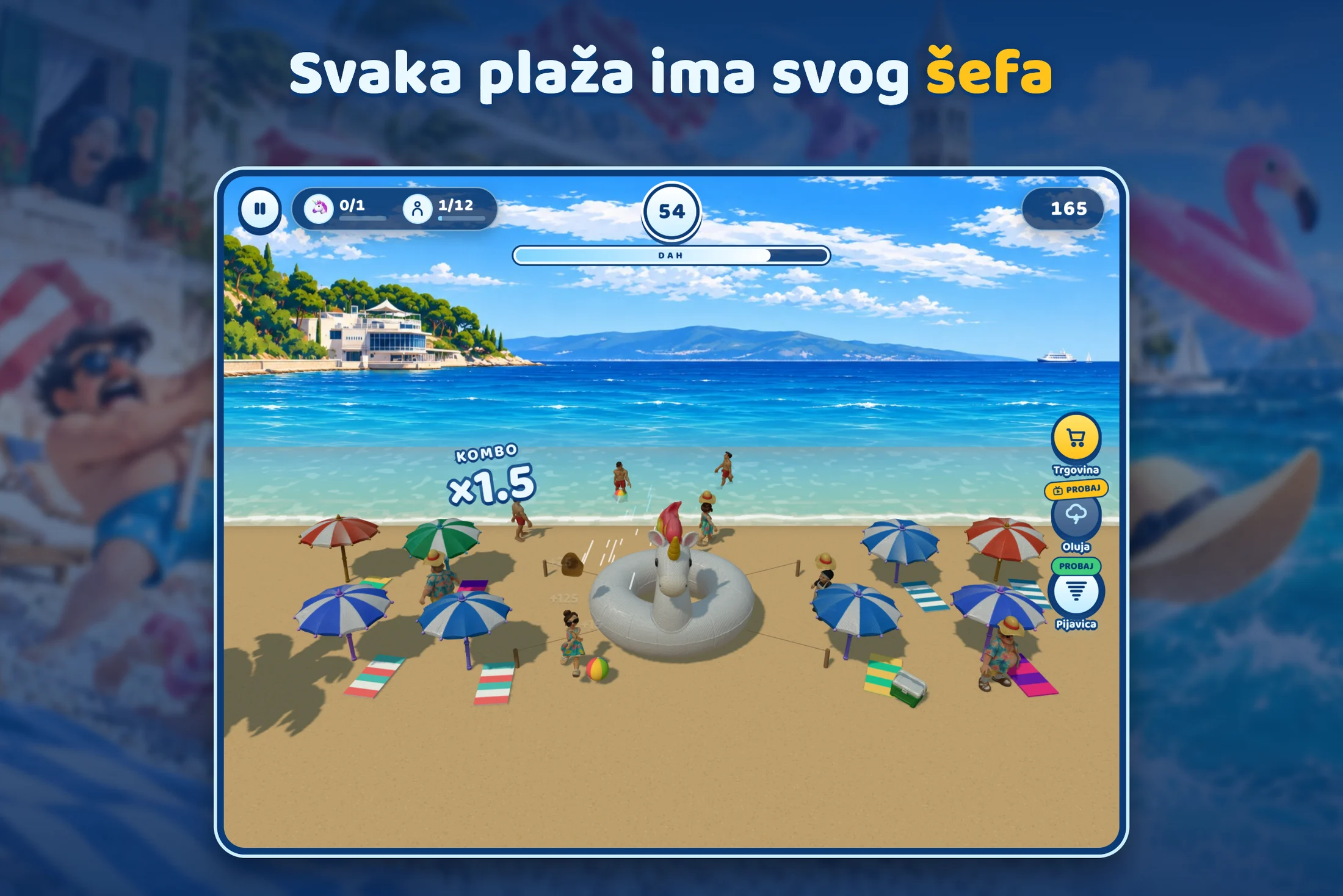 Bura — svaka plaža ima svog šefa, divovski jednorog na napuhavanje