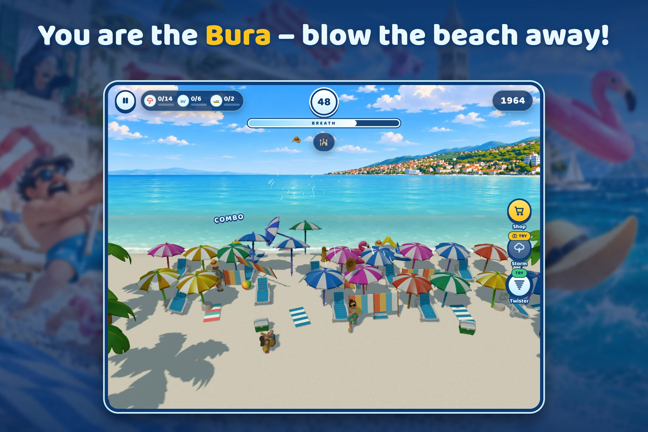 Bura — a gust of wind on the beach in Selce, combo ×3