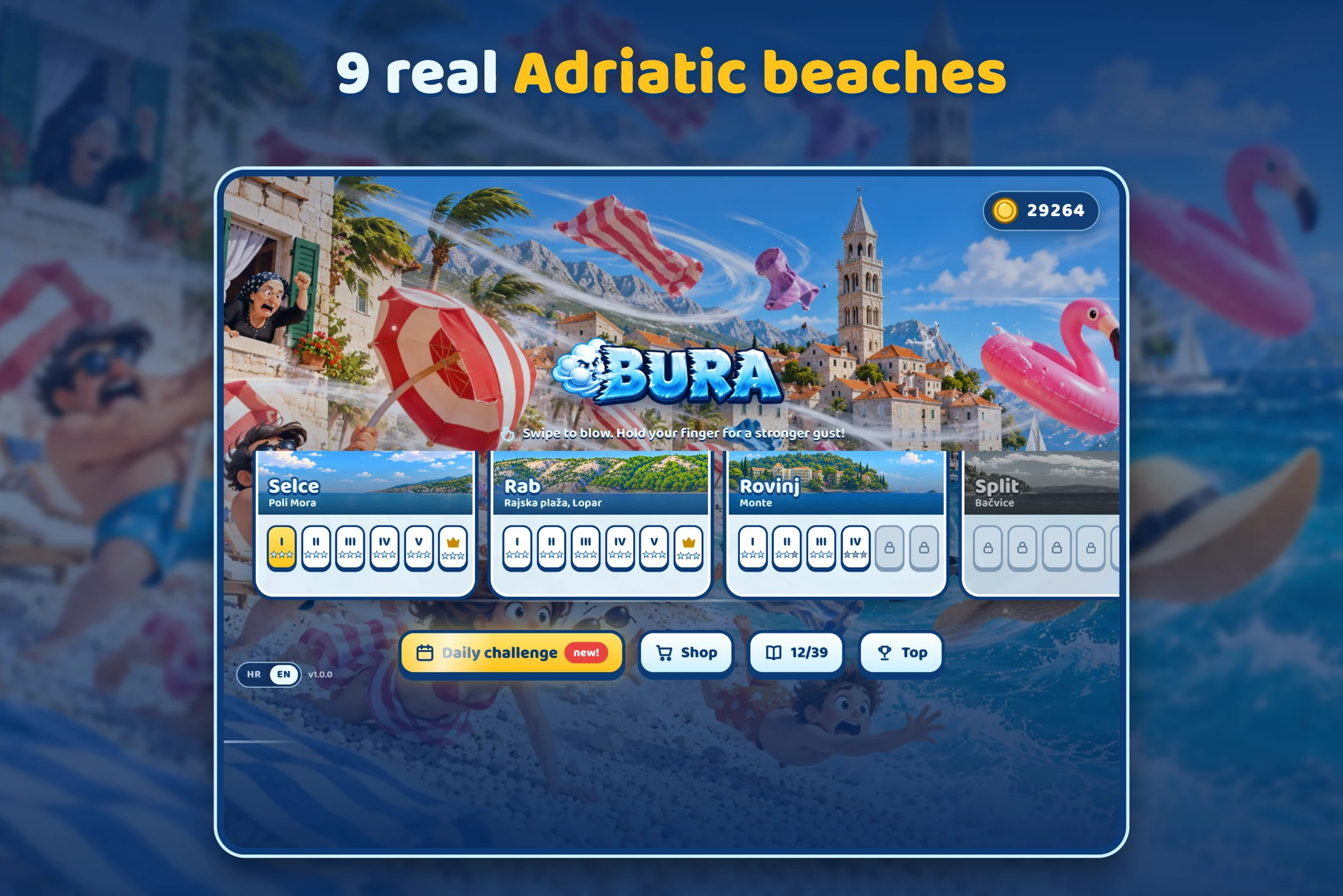 Bura — the menu with 9 real Adriatic beaches and levels