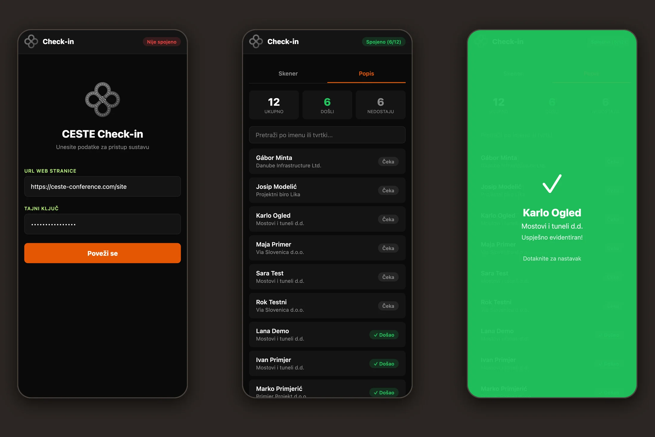 Check-in aplikacija za ulaz na konferenciju sa skeniranjem QR koda