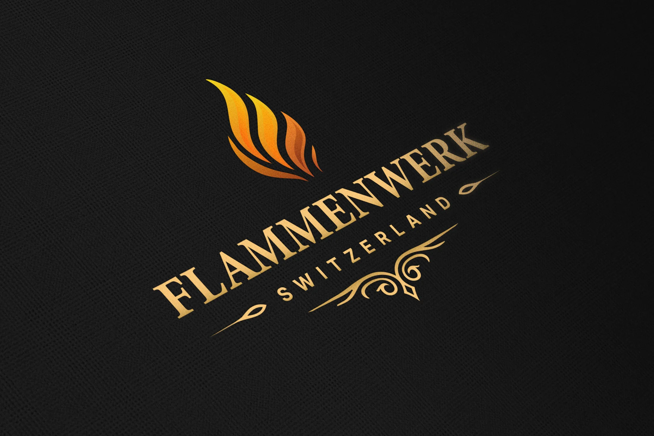 Flammenwerk Switzerland — primjena logotipa u zlatotisku na teksturiranoj podlozi