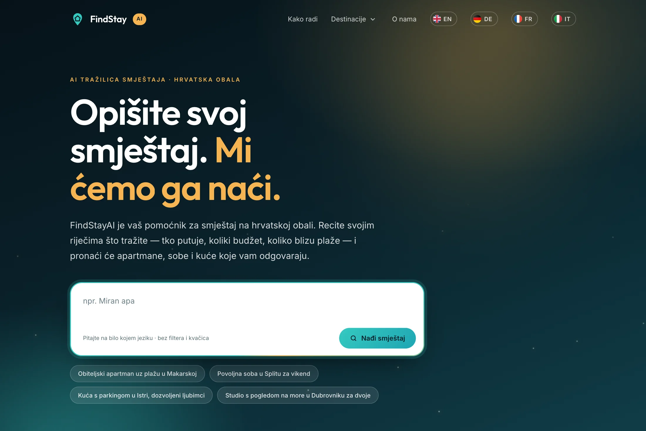 Hrvatska verzija naslovnice FindStayAI