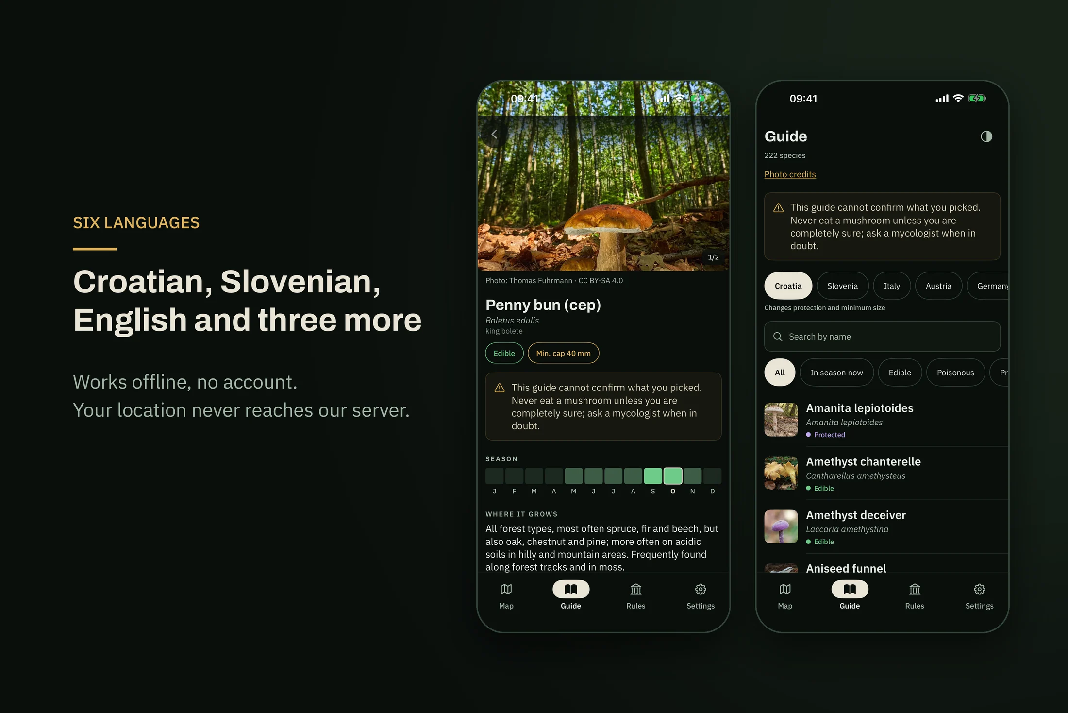 Gljivar — a species page and the guide to 222 mushroom species