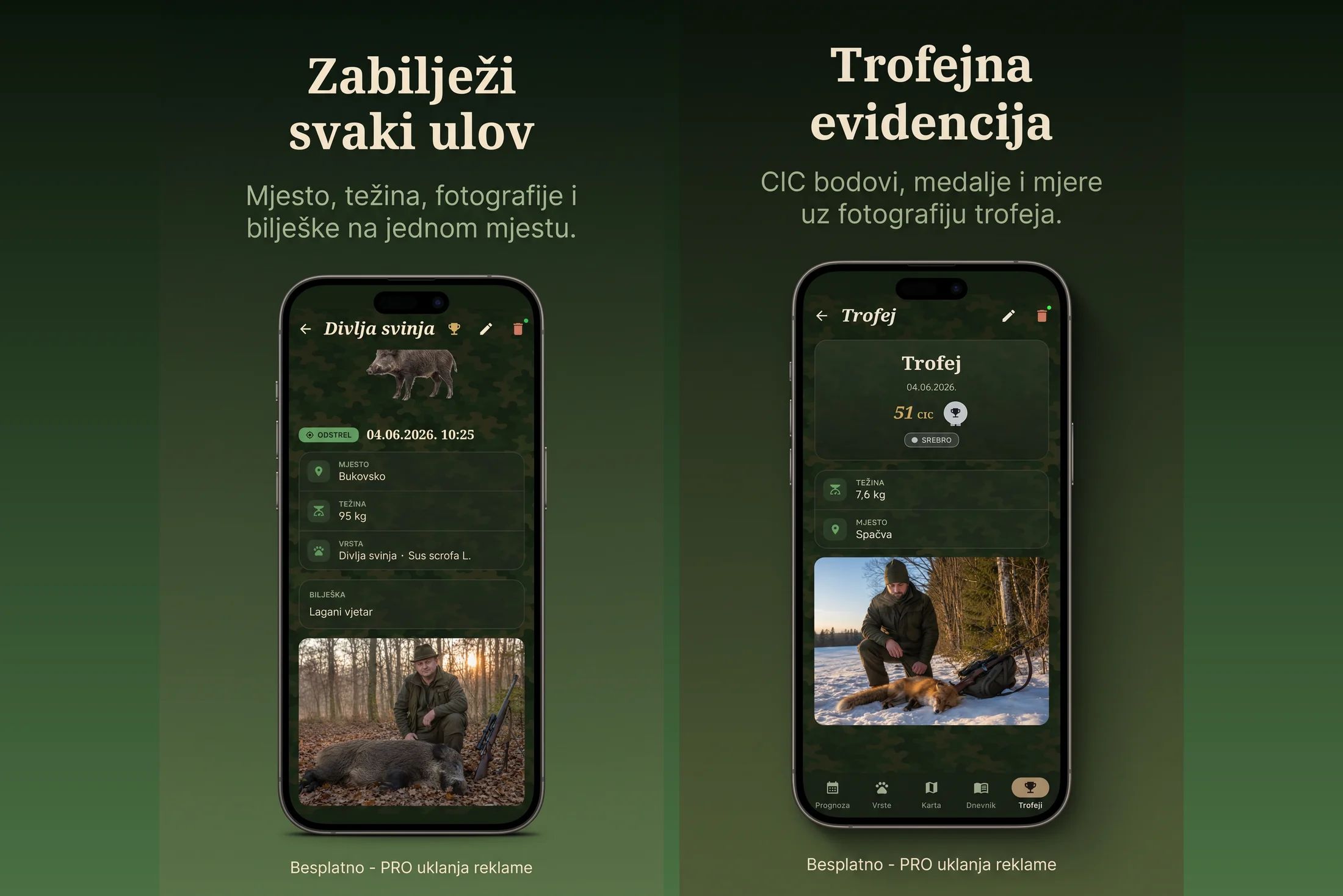 Hunterly — catch record with photo and a trophy log with CIC points