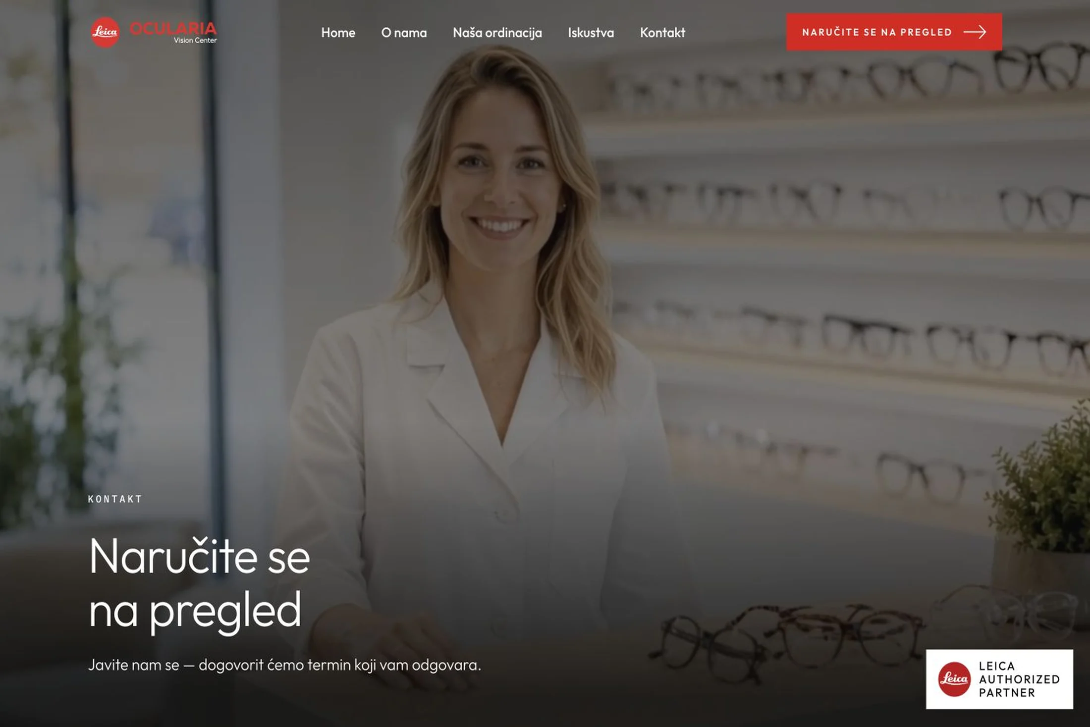 Ocularia Vision Center — contact page inviting visitors to book an eye examination