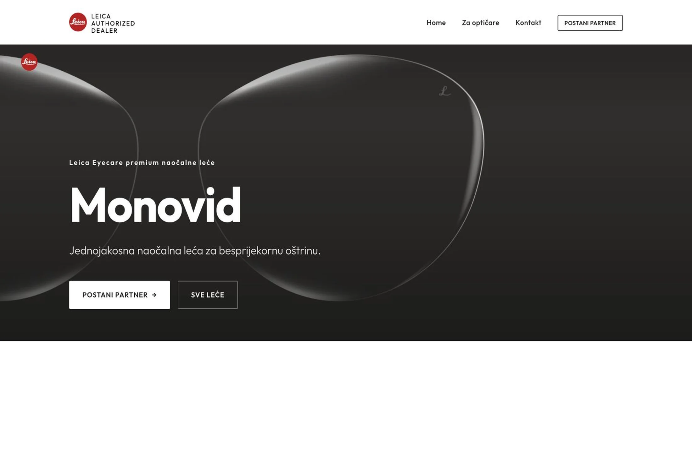 Optopharm — Monovid lens page with the lens render on a dark background