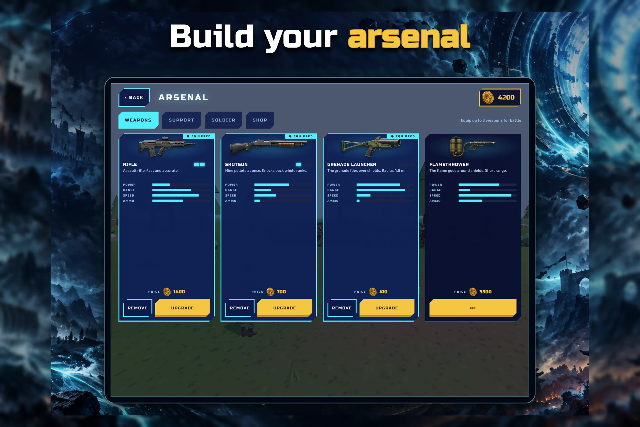 Time Soldier — arsenal of weapons and backup