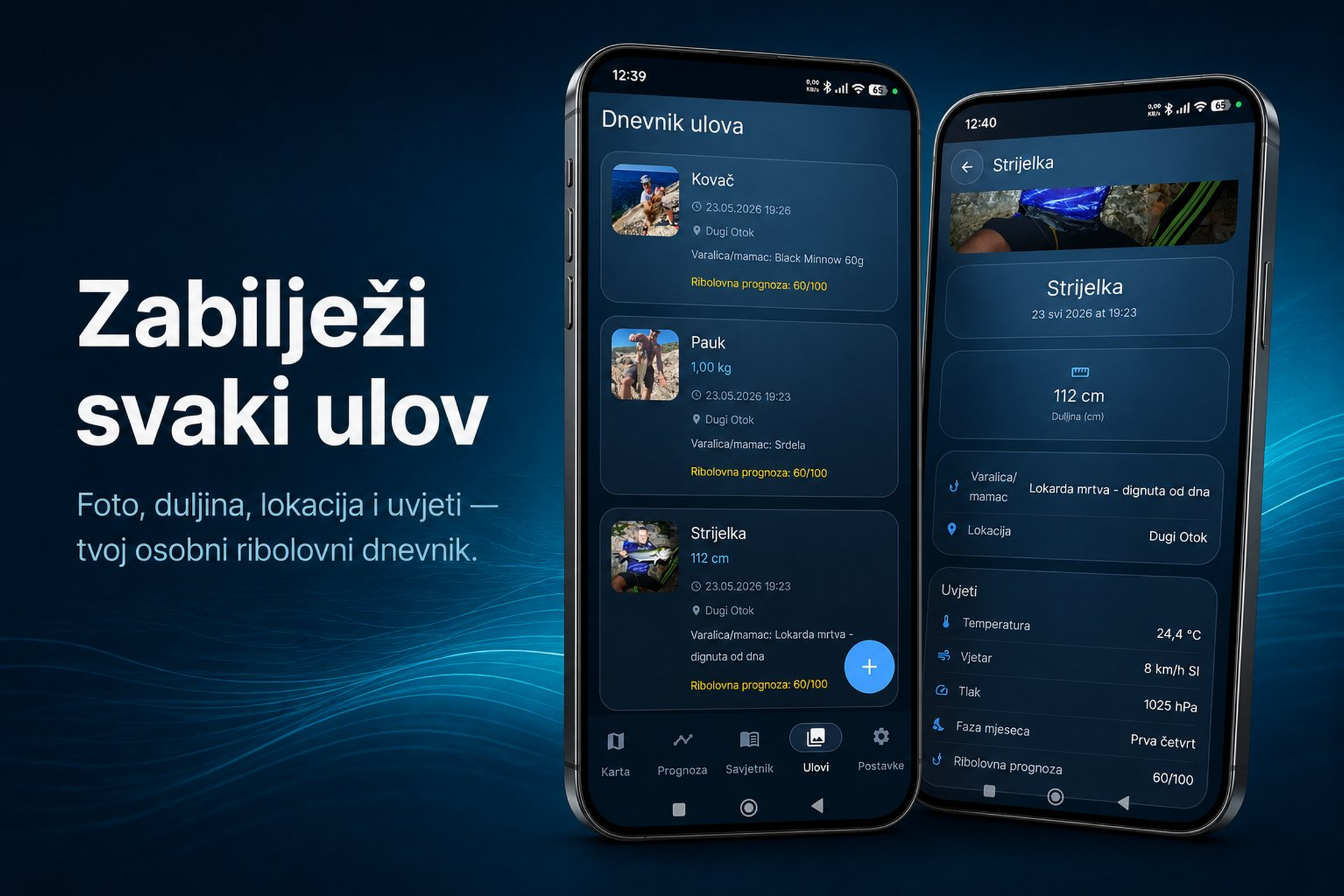Tisch Fishing Europe — dnevnik ulova s fotografijom, duljinom i uvjetima lova