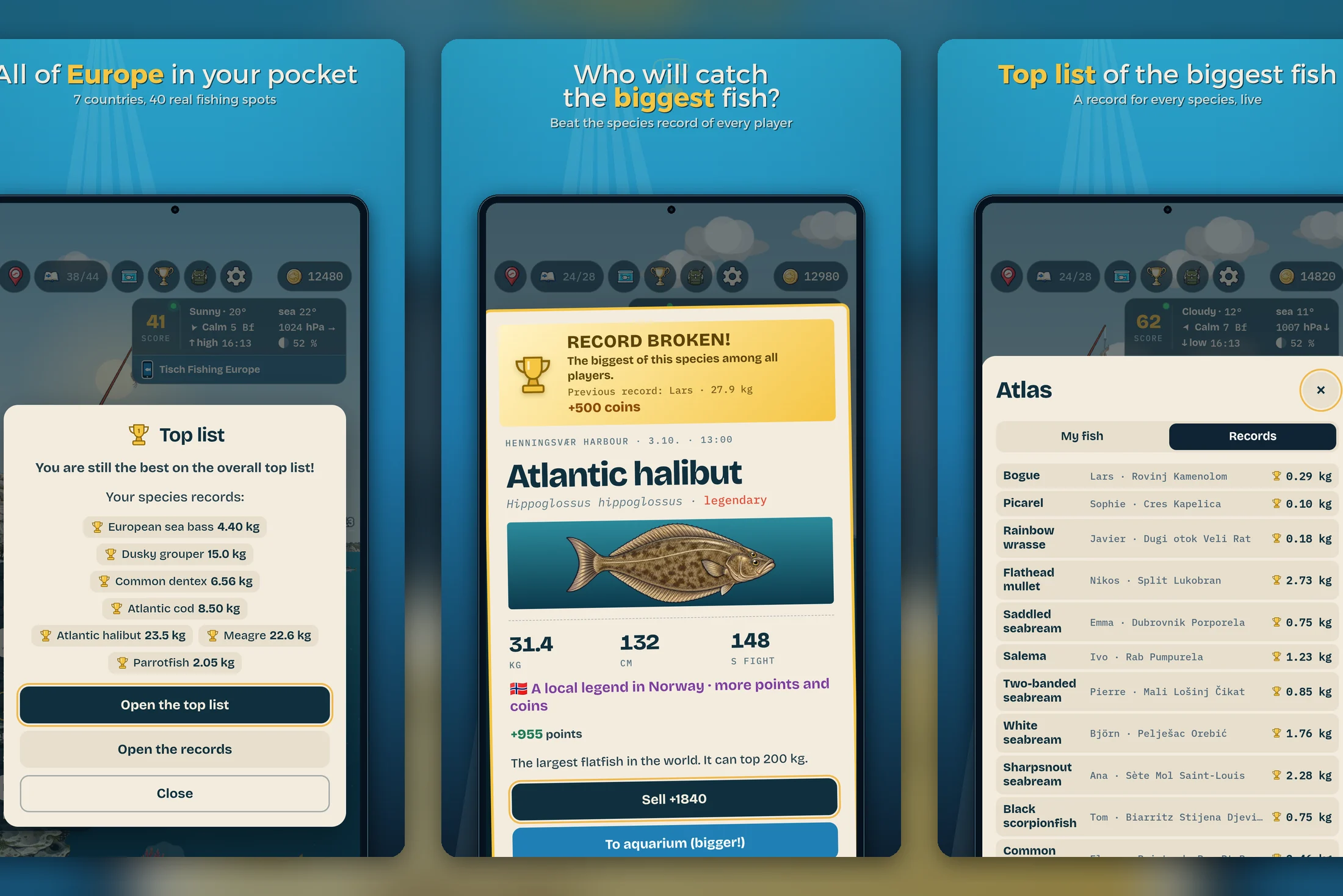 Tisch Fishing Game: Europe — all of Europe in your pocket, a halibut record and the top list of the biggest fish