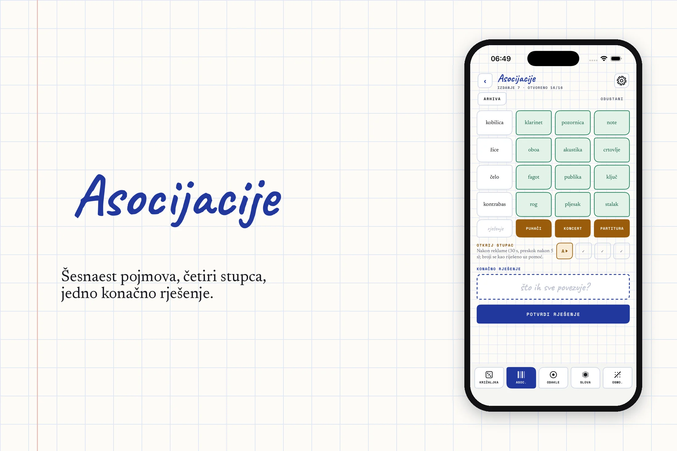 Zavrzlama — asocijacije, šesnaest pojmova u četiri stupca i konačno rješenje