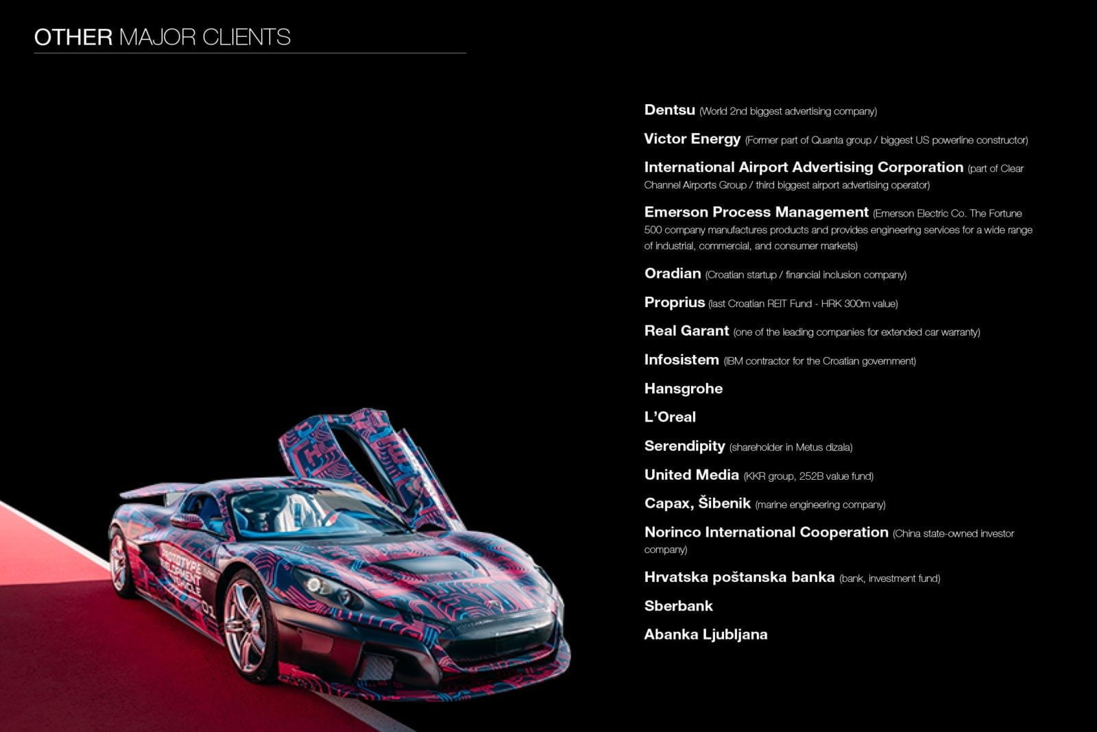 Presentation design for the law firm David Jakovljević & Danijel Pribanić intended for Rimac Automobili - dizajn prezentacije